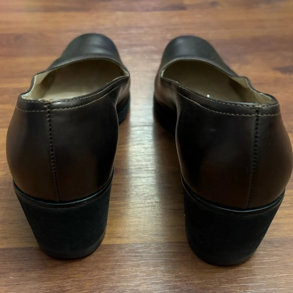 Salvador Ferragamo Bronze Leather Wedges Slip On Heels Size 7.5 - Picture 7 of 12